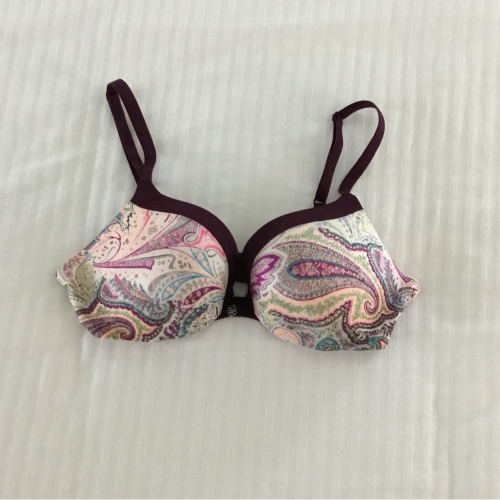 Victoria’s Secret Push-Up Bra Size 34B Purple Cream Paisley Print